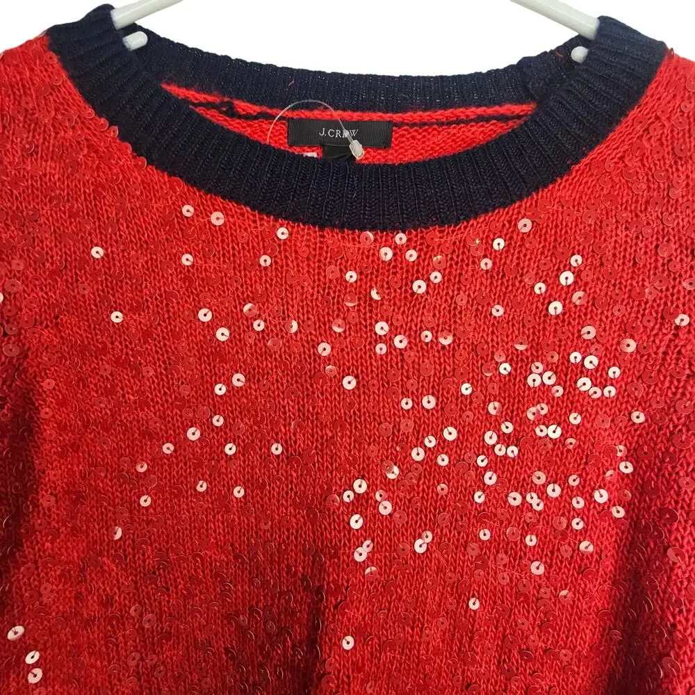 J. Crew Womens Sequin Mohair Wool Sweater Size XS Preppy Embellished Holiday